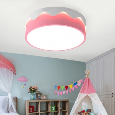 Macaron Metal Shade Flush Light with Cake Shape Pink LED Flush Ceiling Light for Girls Bedroom