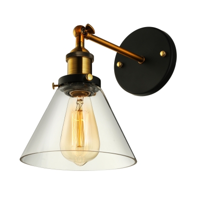 One Light Vintage Bronze LED Wall Sconce with Clear Glass Cone Shade