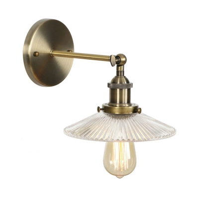 Ribbed Glass Flared Wall Lamp Loft Style Single Light Wall Light Fixture in Bronze for Coffee Shop