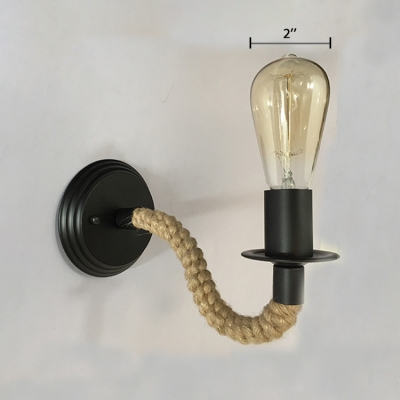 Rope Bare Bulb Wall Sconce Industrial 1 Light Mini Wall Mount Fixture in Black for Porch