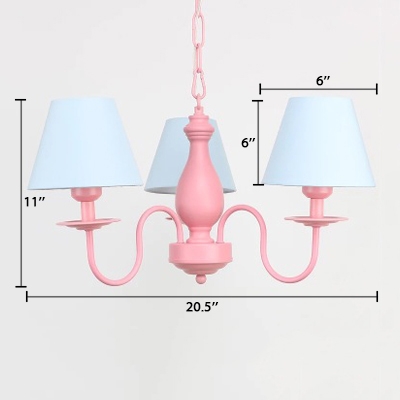 Vintage Tapered Hanging Light Fixture with Blue/Pink Fabric Shade Triple Lights Suspension Light