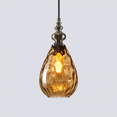 Water Drop Hanging Lamp Contemporary Adjustable Amber/Smoke Glass 1 Light Drop Light