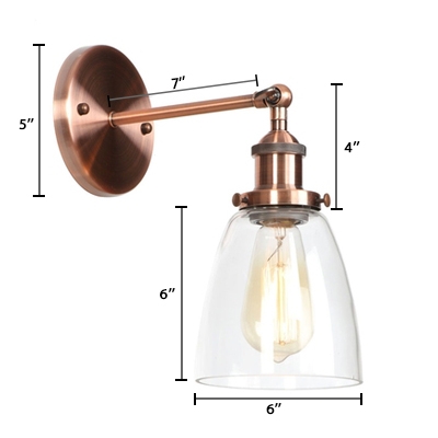1 Bulb Armed Wall Mount Light Vintage Simple Clear Glass Shade Wall Light in Copper Finish