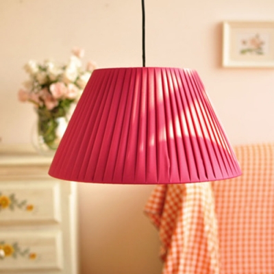 1 Head Tapered Suspended Light with Coffee/Shock Pink Fabric Shade American Retro Pendant Lamp