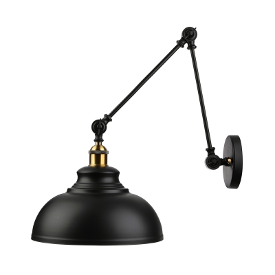12'' Wide Dome Shade Industrial Adjustable LED Wall Light in Black Finish