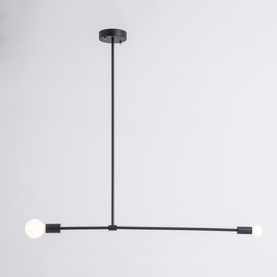 Linear Chandelier Light with 2 Bulbs Minimalist Metal Interior Lights in Black for Coffee Shop