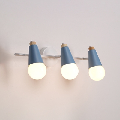 3 Lights Linear Sconce Light With Open Bulb Living Room Metallic Vanity Light in Blue/Gray