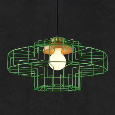 Industrial Modern Geometric Suspended Light With Metal Frame1 Head Pendant Lamp In Green Pink Yellow Beautifulhalo Com