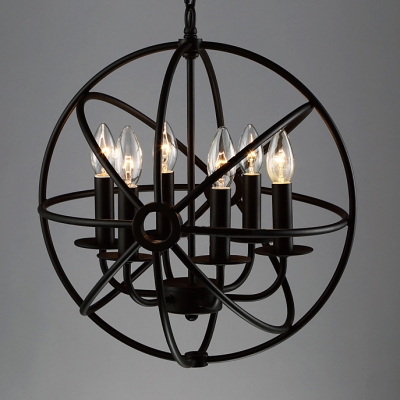 6 Light Led Orb Chandelier In Wrought, Black Wrought Iron Orb Chandelier