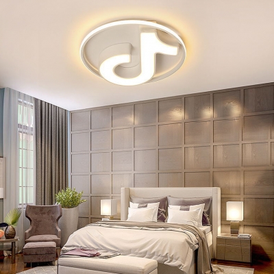 Acrylic Flush Ceiling Light with Musical Note Modern Black/White LED Ceiling Light for Living Room
