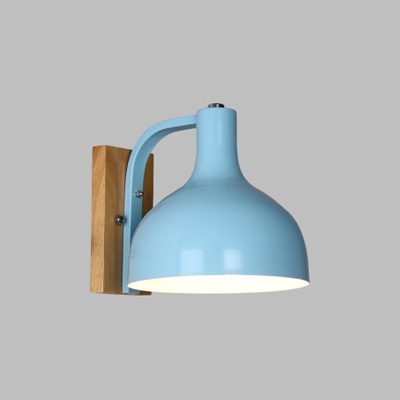Blue/Pink Dome Wall Lamp with Rectangle Wooden Base Modernism 1 Light Wall Sconce