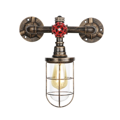 Bronze Finish Metal Cage Wall Lamp Vintage 1 Head Wall Mount Light for Warehouse