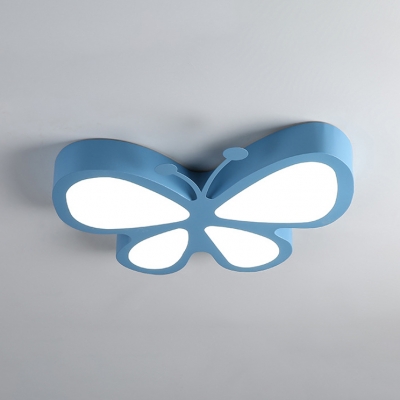 Cartoon Style Butterfly Flushmount Girls Bedroom Metal LED Flush Light Fixture in Blue/Green
