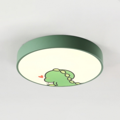 Drum Flush Mount Modern with Cartoon Crocodile Design Baby Kids Room Metal LED Ceiling Light in Green