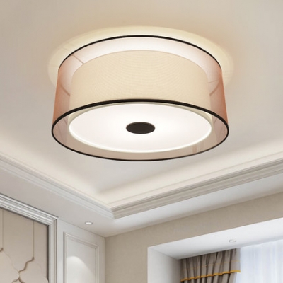 Fabric Cylinder Flush Light Fixtures Modernism Simple 3 Light Lighting Fixture in Brown