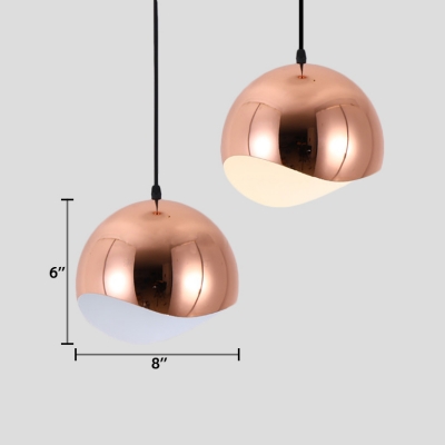 Half Round Suspended Light Simple Modern Metal Drop Light in Rose Gold for Hallway