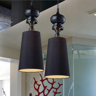 Horn Pendant Lamp with Black Fabric Shade Mid Century Modern 1 Light Hanging Ceiling Lamp