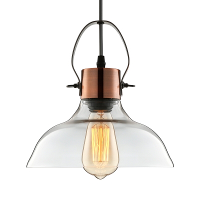 Industrial Style Barn Drop Light Clear Glass Single Head Pendant Lighting in Copper for Kitchen