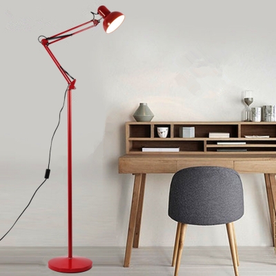 Metal Swing Arm Floor Light Simplicity Single Light Floor Lamp in Red/Yellow for Bedside