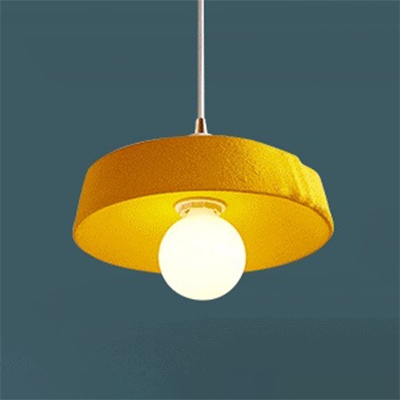 Modern Drum Hanging Lamp Dining Room Bedroom Metallic 1 Bulb Lighting Fixture in Gray/Pink/Yellow