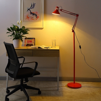 Modernism Conical Floor Lamp Metallic 1 Light Floor Light with Swing Arm in Red/Yellow