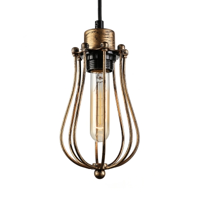 Old Copper 1 Light Wire Guard Pendant Lamp in Industrial Style
