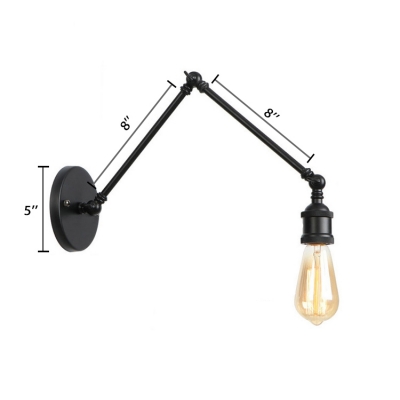 Open Bulb Wall Lamp with Swing Arm Industrial Metal Single Head Wall Light Sconce in Black