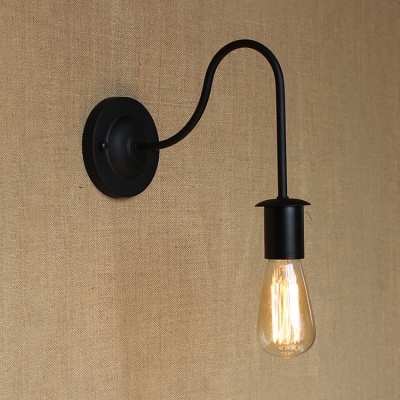 Open Bulb Wall Lighting with Gooseneck Industrial Iron Single Light Ambient Wall Sconce in Black