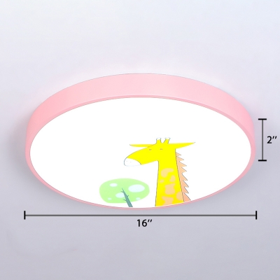 Pink Cartoon Giraffe Design Ceiling Lamp with Round Shape Acrylic LED Ceiling Lamp in White for Kids Bedroom
