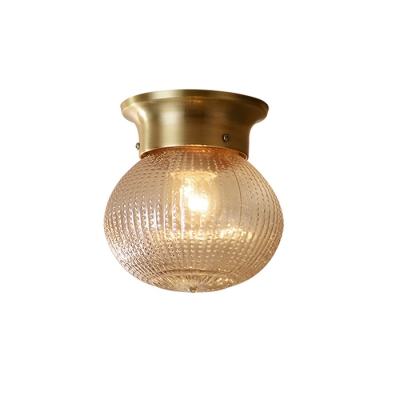 Prismatic Glass Spherical Flush Light Modern Design Single Head Ceiling Light in Brass
