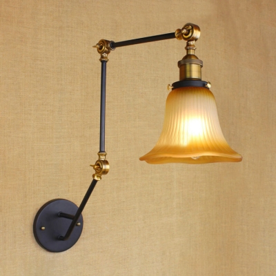 Ribbed Wall Mount Fixture Retro Style Frosted Glass Single Light Sconce Light in Brass Finish