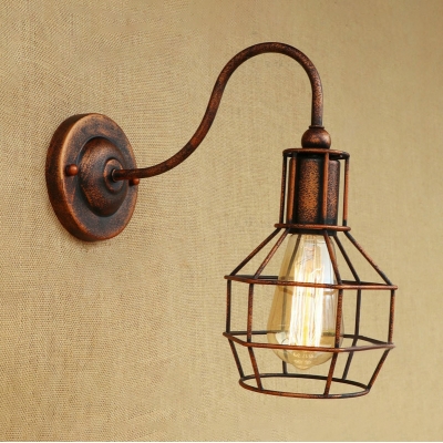 Rust Finish Metal Frame Sconce Light Retro Style Single Head Wall Mount Light for Staircase