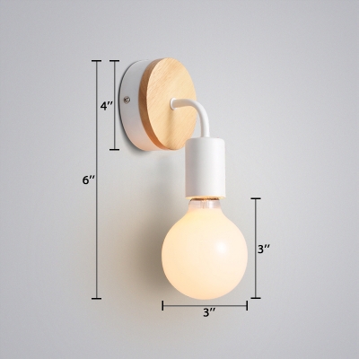 Single Head Armed Sconce Light Contemporary Wooden LED Wall Mount Light in White