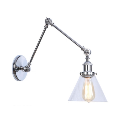 Modern Chrome Adjustable Swing Arm Wall Lamp Glass Shade Sconce Lighting Fixture 