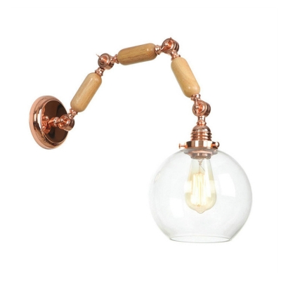 Swing Arm Wall Mount Light with Spherical Glass Shade Modernism Single Light Sconce Light in Rose Gold