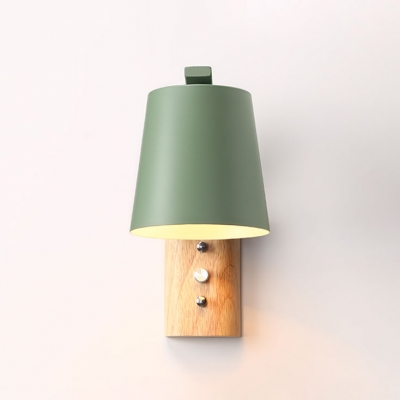 Tapered Shade Wall Lamp with Wooden Base Macaron Nordic Hallway Corridor Single Light Wall Mount Light