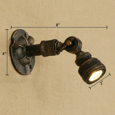 Water Pipe Wall Mount Fixture Industrial Metal Single Light Sconce Light in Aged Bronze