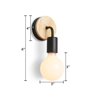 Wooden Open Bulb Lighting Fixture Modern Fashion Single Light Wall Lamp in Black