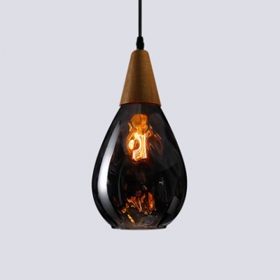 Wooden Teardrop Hanging Light Modernism 1 Light Pendant Lamp in Amber/Clear/Smoke