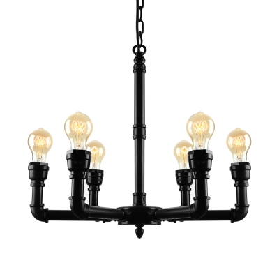 1 Tier Industrial Foyer Chandelier Rustic Iron Pipe Ceiling Fixture with 6 Light