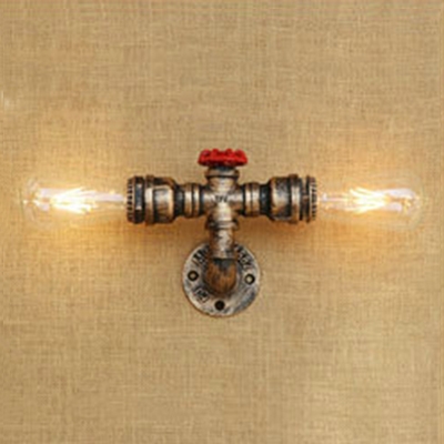 2 Heads Linear Wall Sconce Industrial Metal Wall Mount Fixture in Antique Brass/Bronze/Silver