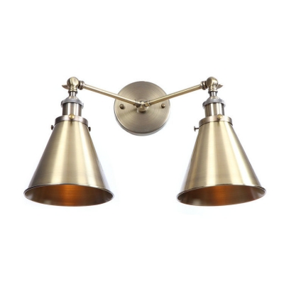 2 Lights Armed Wall Lamp with Horn Shade Retro Style Metallic Decorative Sconce Lighting in Bronze