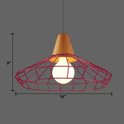 Diamond Hanging Light Industrial Colorful Single Light Pendant Lamp with Metal Cage for Staircase