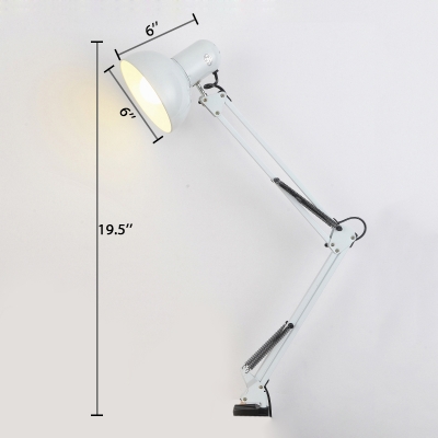 Adjustable 1 Bulb Dome Desk Lamp Modern Design Metallic Desk Lighting in White for Bedroom