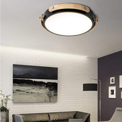 Black/White Circular Ceiling Fixture Macaron Nordic Style Metal LED Flush Light Fixture for Sitting Room