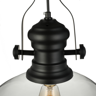 Clear Glass Dome Pendant Light in Black Finish for Kitchen Island Dining Table Restaurant