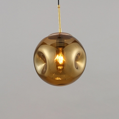 Contemporary Globe LED Suspended Lamp Glass Single Light Hanging Lamp in Brass Finish