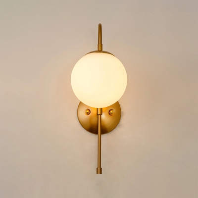 Curved Arm Wall Lamp Designers Style Milky Glass Single Light Accent Wall Sconce in Gold