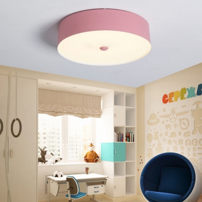 Cylindrical LED Flush Mount Macaron Blue/Pink/Yellow Metal Shade Lighting Fixture for Restaurant