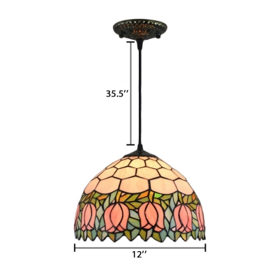 Floral Dome Shaped Glass Shade Indoor Hanging Pendant 12